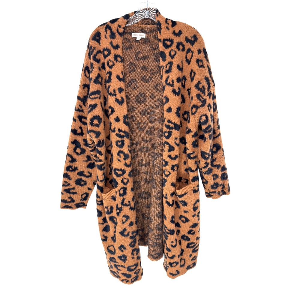 Knox Rose Cardigan Long Brown Black Soft Cozy Animal Print Open Front Size XXL
